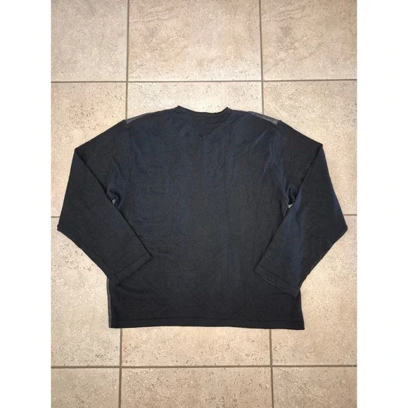 LANVIN Paris Leather-Front - Virgin Wool Sweater Back - V-Neck - XL